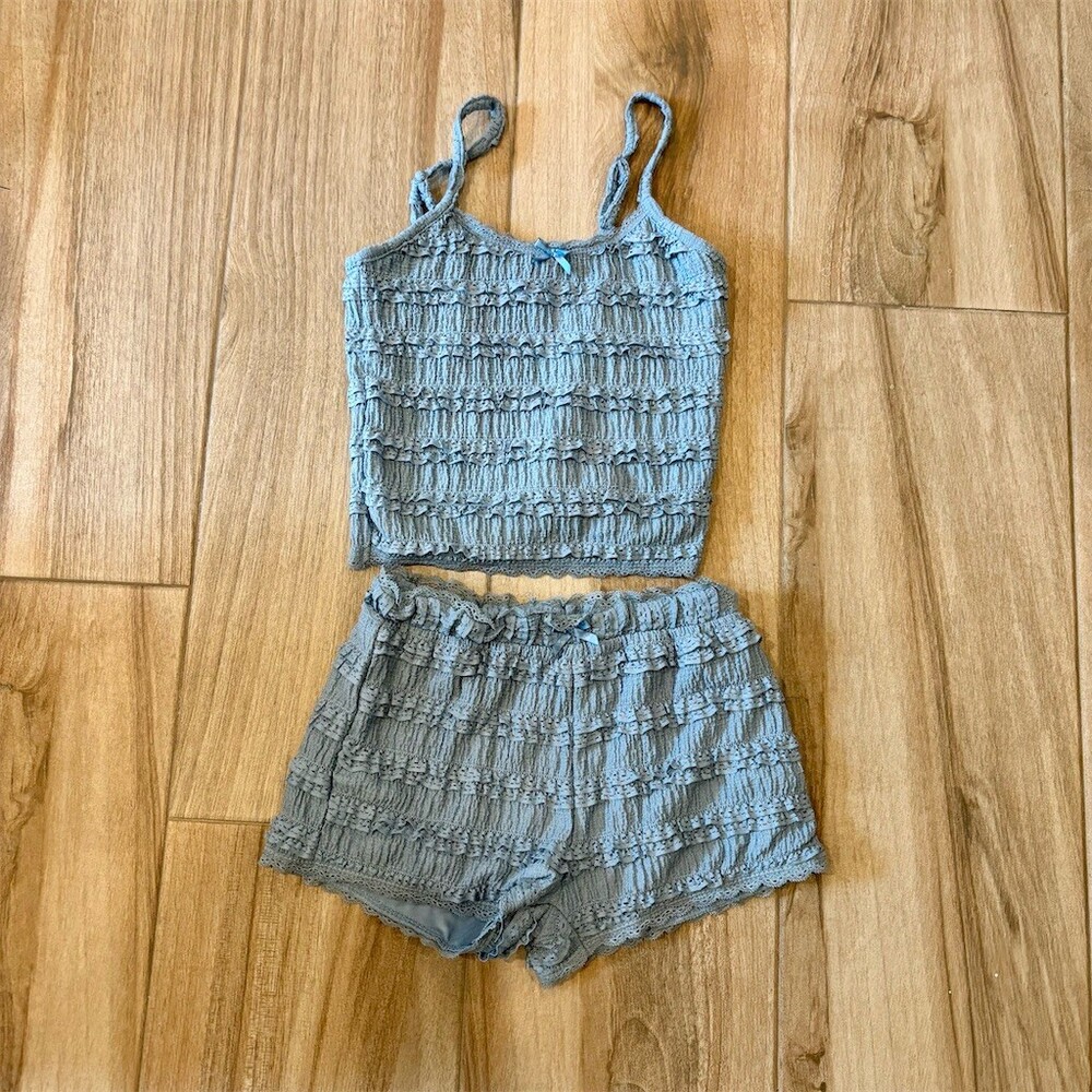 Better Together Pajama Set Womens XS Blue Gray 2-Piece Cami Top Shorts Bow